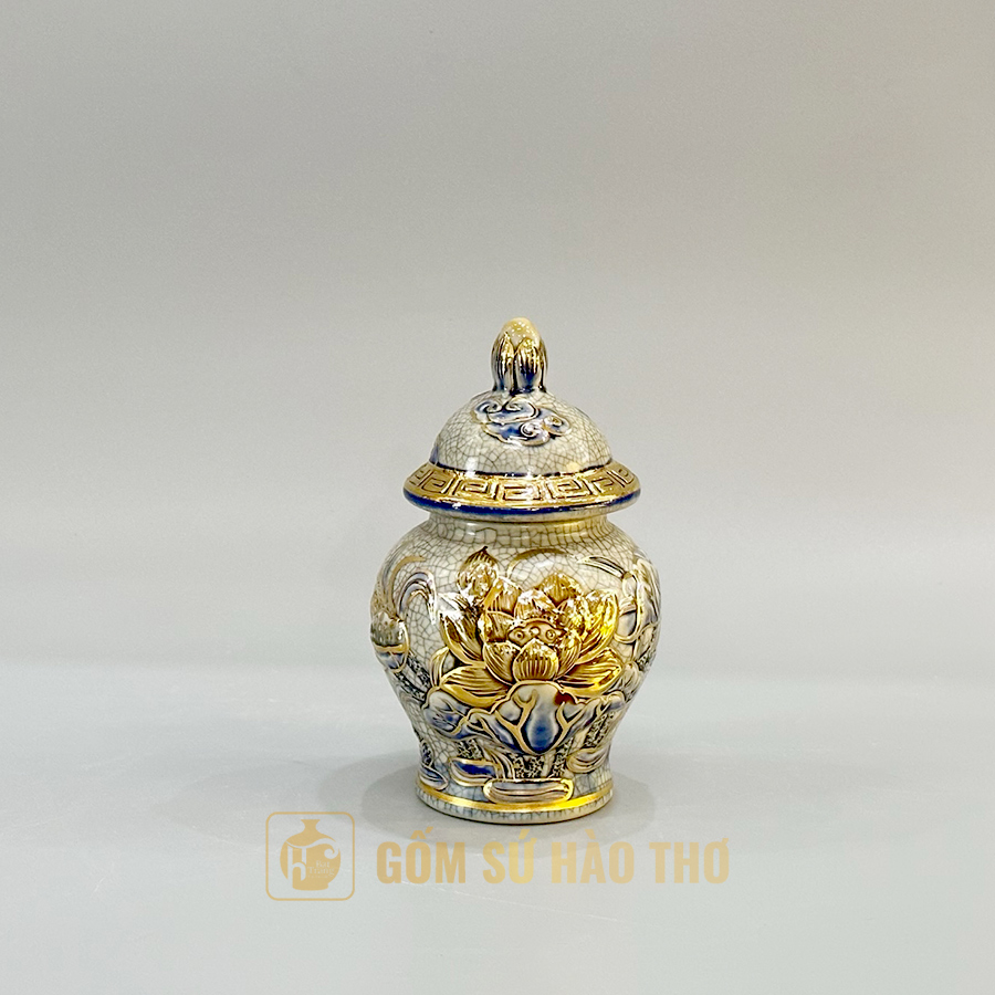 Chóe cúng men rạn DTR6VV23 Bát Tràng H15/16.5 quà biếu phong thủy 