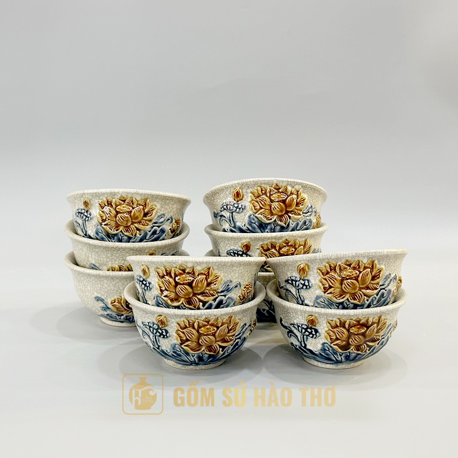 Bát cúng sen DT28R28 Gốm sứ Hào Thơ quà tặng phong thủy đẹp 
