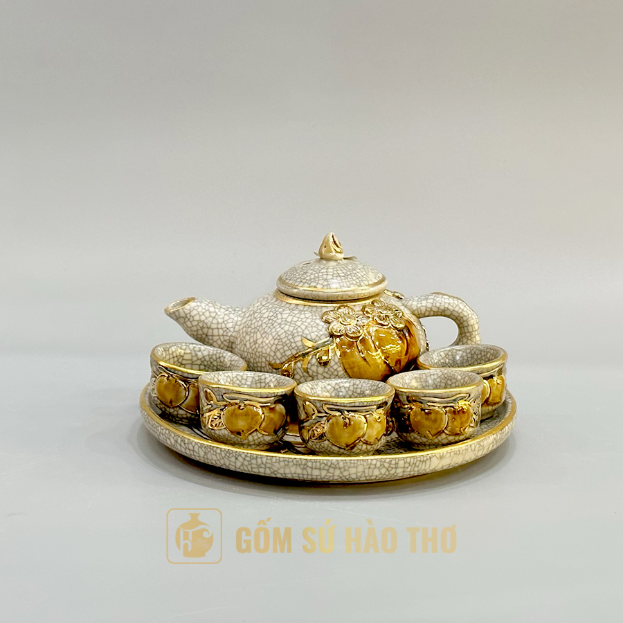 Bộ trà DTR6VV20 Bát Tràng Gốm sứ Hào Thơ Quà biếu sang trọng phong thủy 