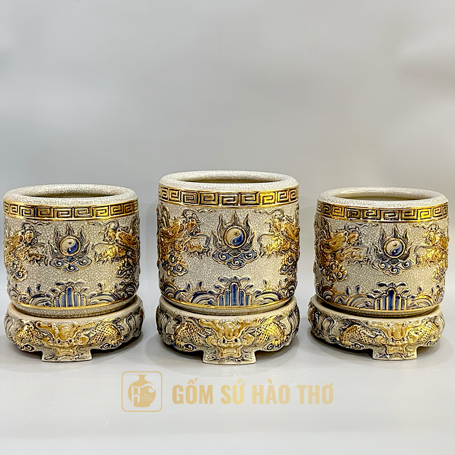 Bát hương phong thủy DTR6VV16 chất men rạn đẹp - Quà tặng độc đáo 