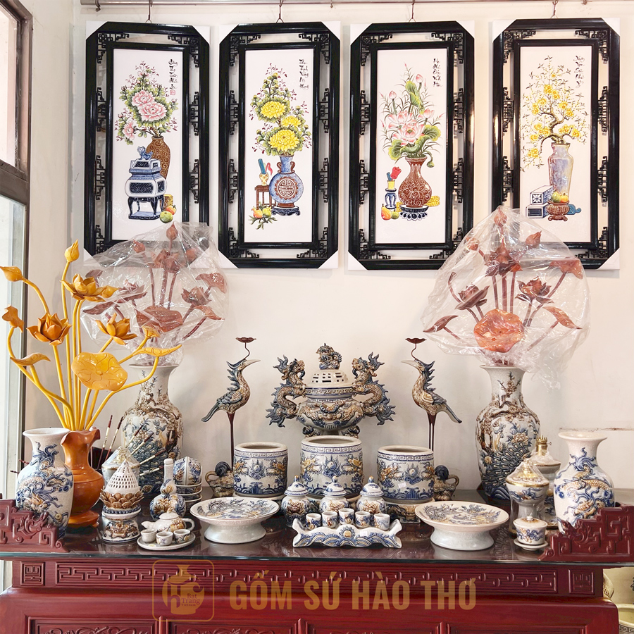 Đồ thờ men rạn Bát Tràng 18 món phong thủy cao cấp sang trọng 