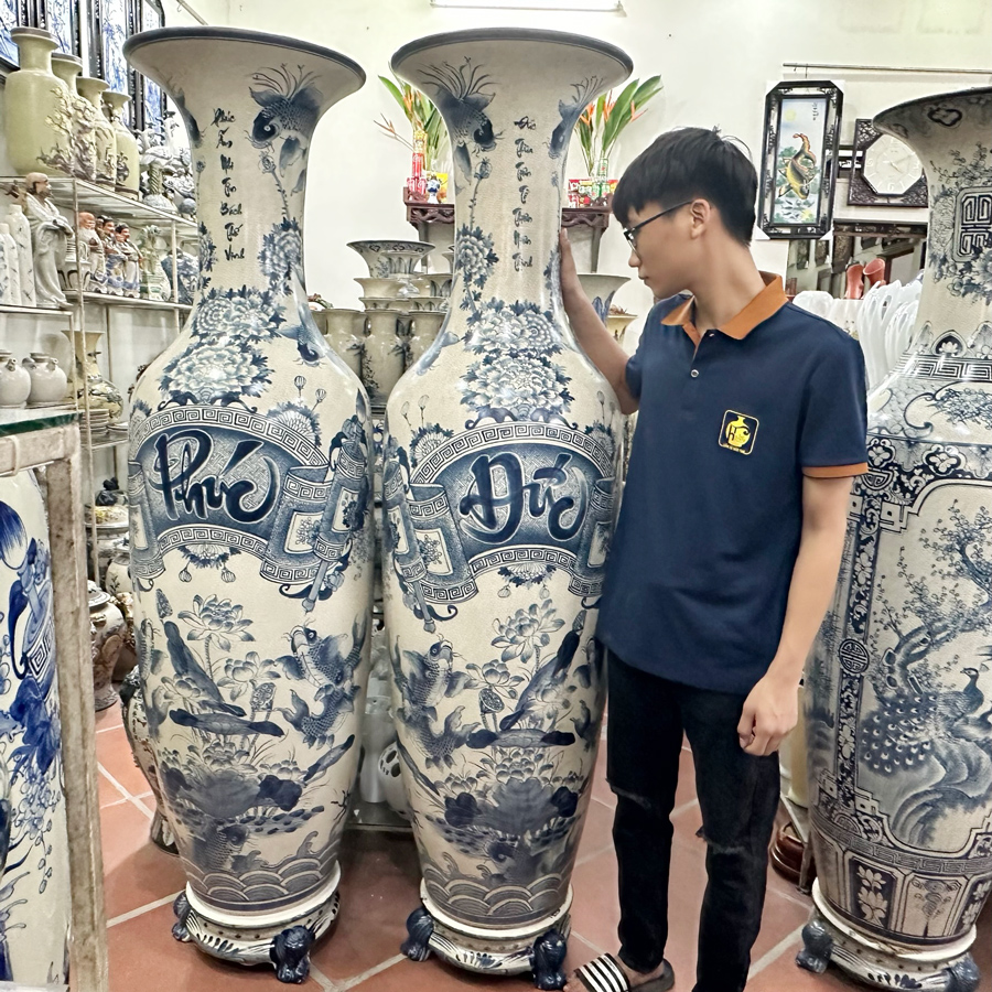 Lộc bình Phúc Đức LB496R1 1m2 1m4 1m6 Gốm sứ Bát tràng phong thủy quà tặng đẳng cấp 