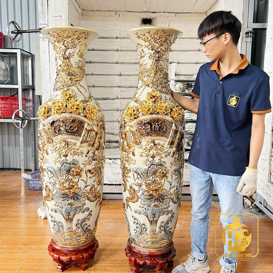Lộc bình Phúc Đức LB6RVV2 men rạn vàng kim quà tặng ý nghĩa 