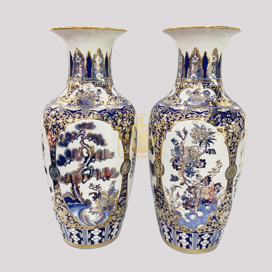 lộc bình tứ cảnh gốm sứ hào thơ bát tràng phong thủy quà tặng 