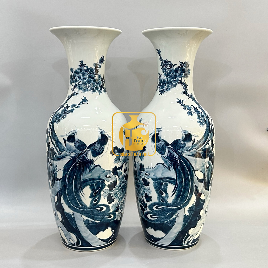 Lộc bình chim đào LB6L51 H60 gốm sứ Bát Tràng phong thủy sang trọng quà tặng 