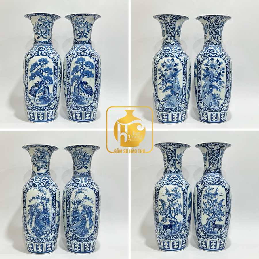 Lộc bình tứ cảnh LB28L51 Gốm sứ Bát Tràng Phong thủy Sang trọng Quà biếu 