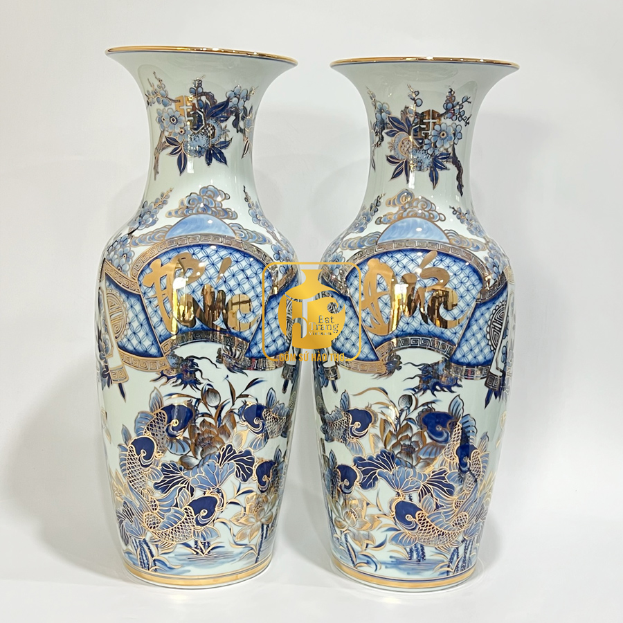 Lộ bình Phúc Đức LB28LVV55 H60 Gốm sứ Bát Tràng quà phong thủy đẹp 