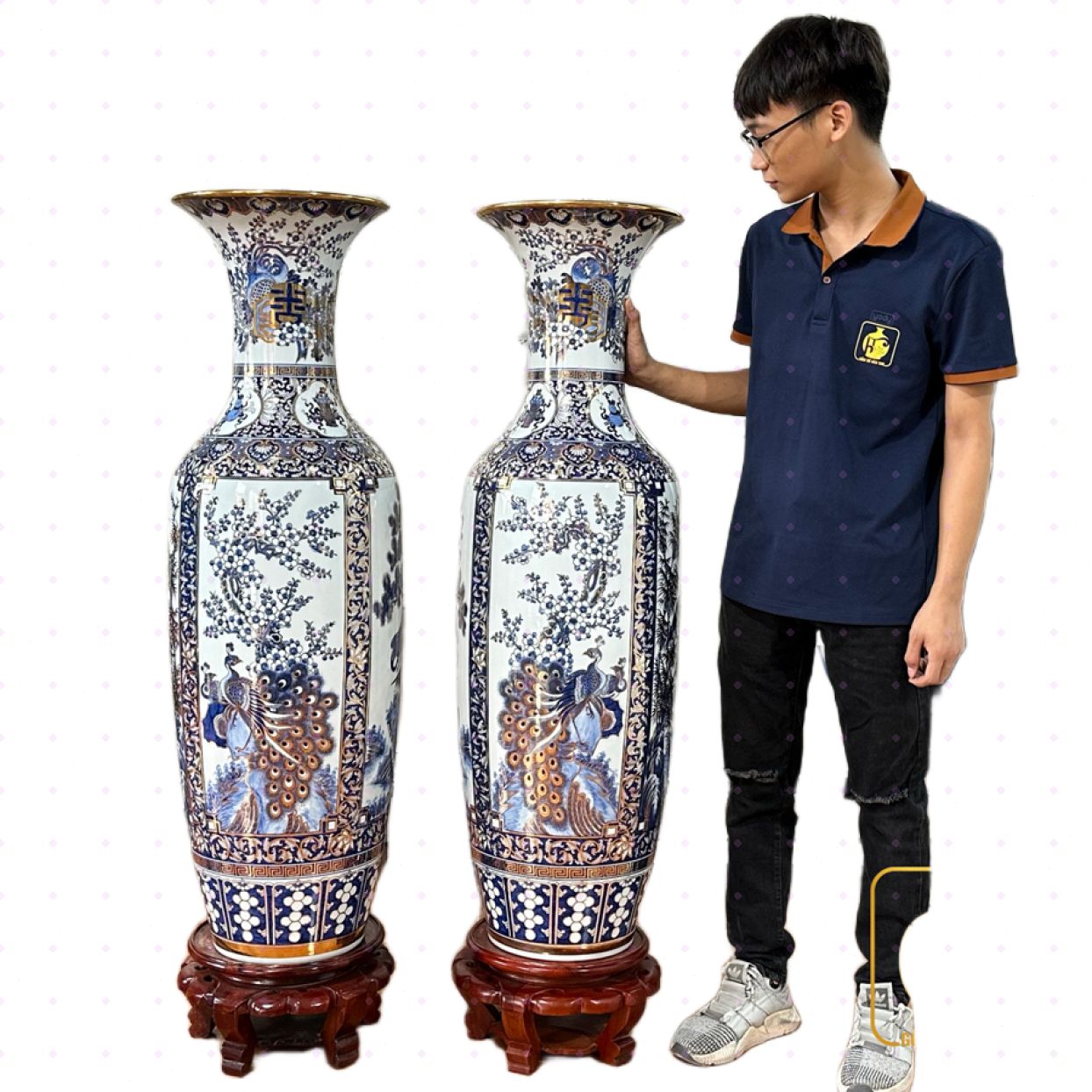 Lục bình tứ quý LB6LVV1 1m2-1m4-1m6 Gốm sứ Bát Tràng phong thủy 