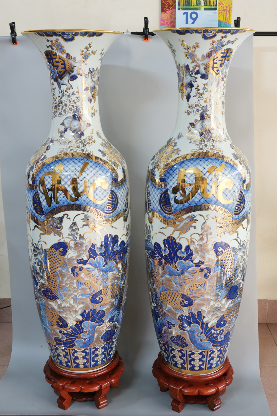 Lục bình đức phúc 1m2 1m4 1m6 gốm sứ Bát Tràng phong thủy quà tặng 