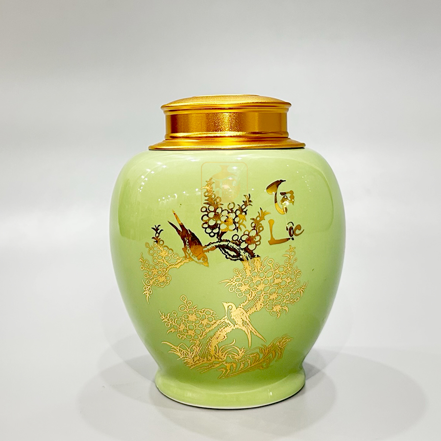 Lọ chè dáng chóe LC001 15cm Gốm sứ Bát Tràng sang trọng 