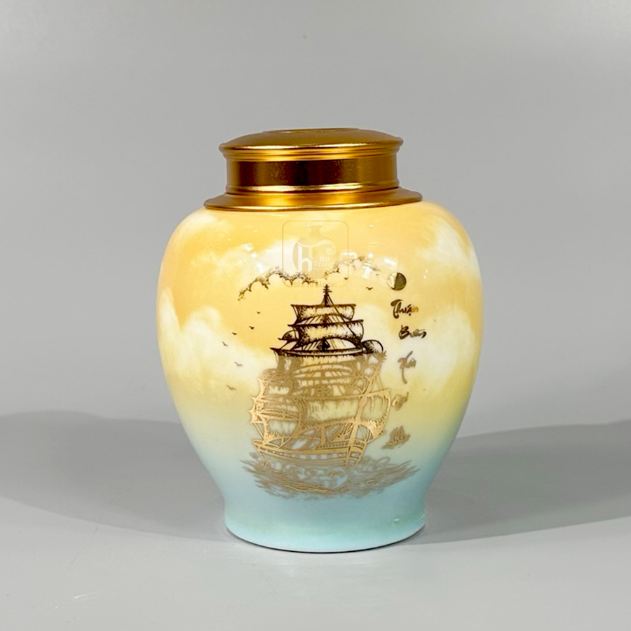 Lọ chè dáng chóe fun sơn LC23 15cm Gốm sứ Bát Tràng đẹp sang 