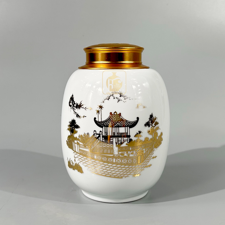 Lọ chè dáng bí LC18 cao 19cm gốm sứ Bát Tràng đẹp sang trọng 