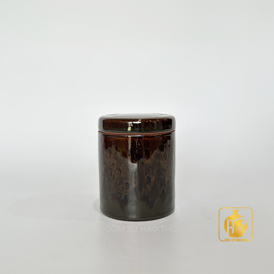Lọ chè trụ Mã Não LC29 Bát Tràng 10cm sang trọng, quà tặng 