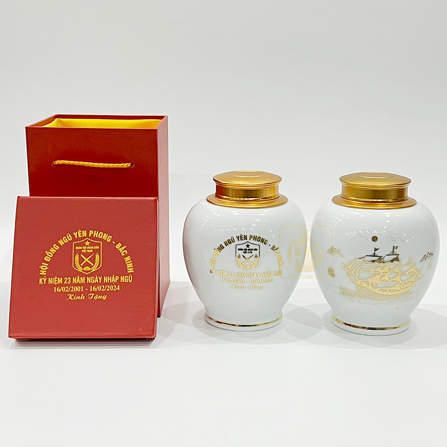Lọ chè dáng chóe chân đánh chỉ VK LC002 Bát Tràng cao 15cm 