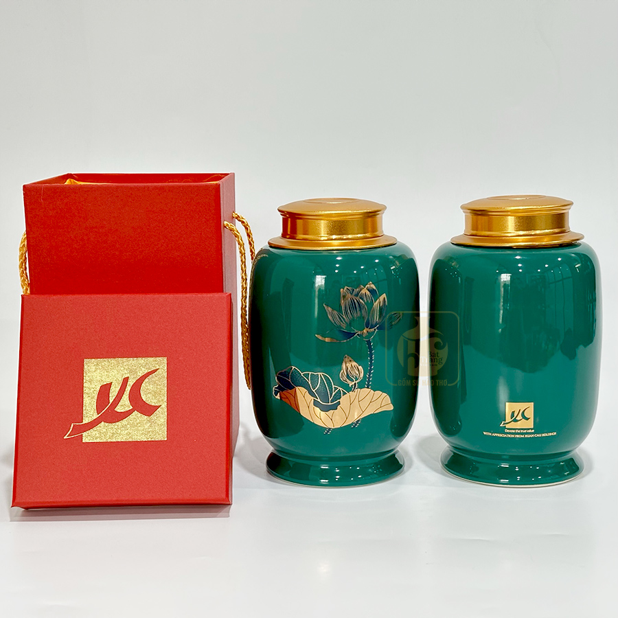 Lọ chè dáng bí LC009 cao 19cm Gốm sứ Bát Tràng đẹp 