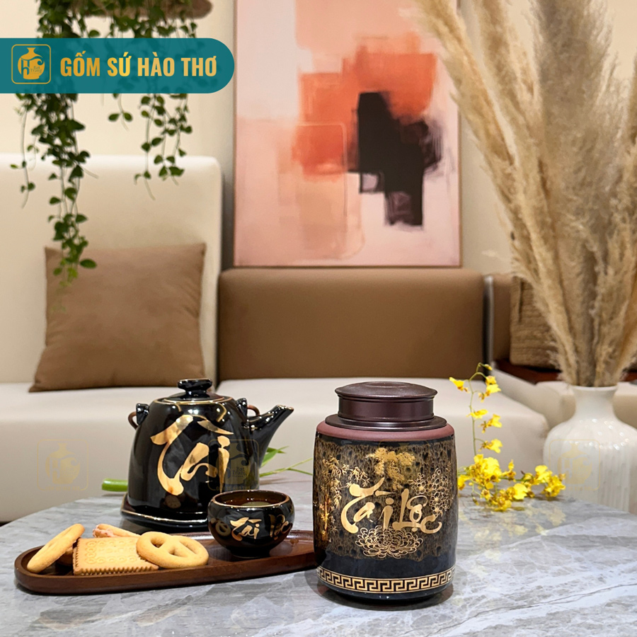 Gốm sứ Bát Tràng lọ chè mã lão LCML8A sang trọng đẹp 