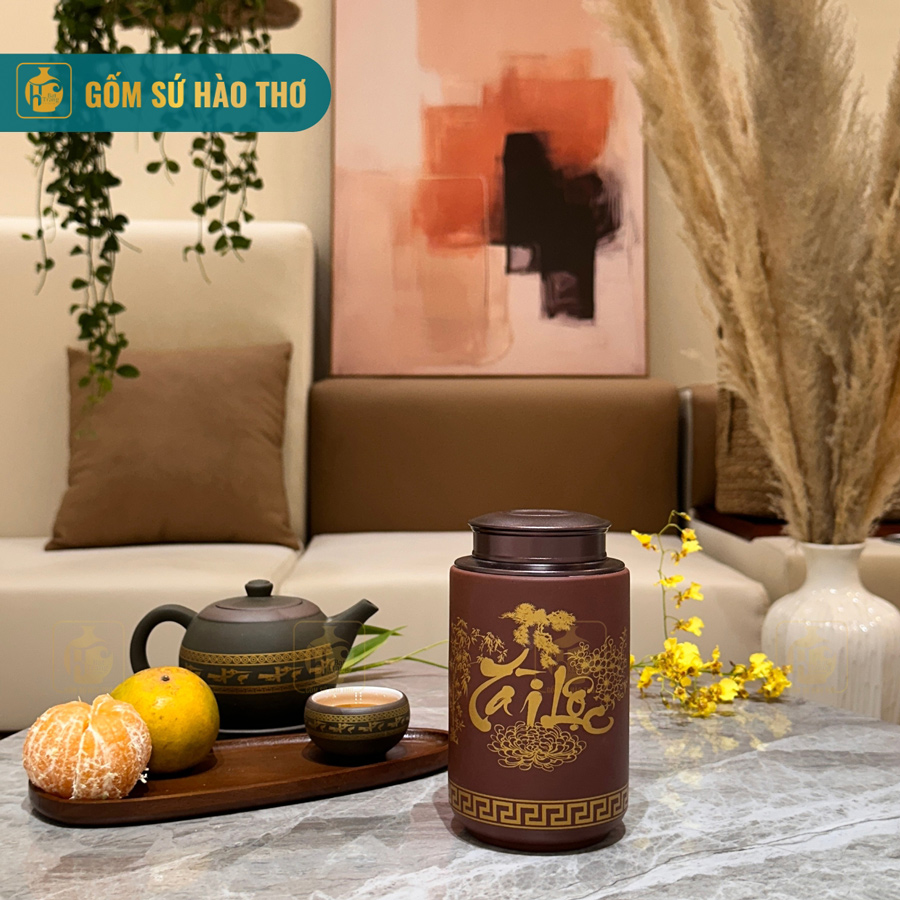 Gốm sứ Bát Tràng Lọ chè nâu cao LCNC9A sang trọng chất lượng 