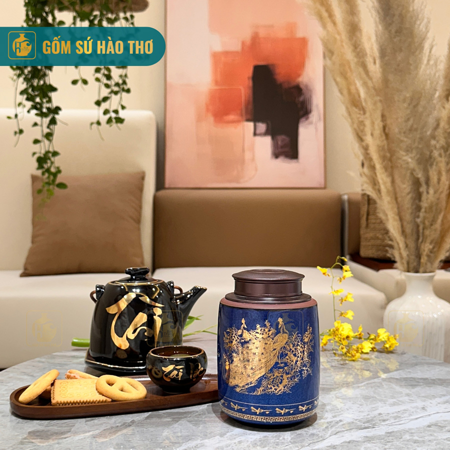 Gốm sứ Hào Thơ Lọ chè thiên thanh LC2T7A Bát Tràng cao cấp 