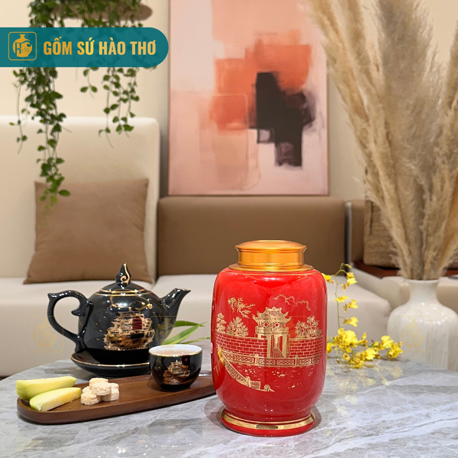 Lọ chè Bí LCB3C Gốm sứ Hào Thơ Bát Tràng Sang trọng Độc đáo 