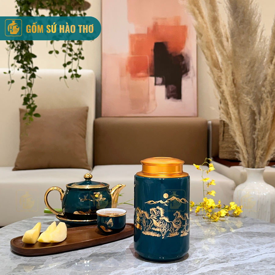 Lọ chè trụ LCT5A 2 lạng cao 16cm Bát Tràng mẫu đẹp giá tốt 