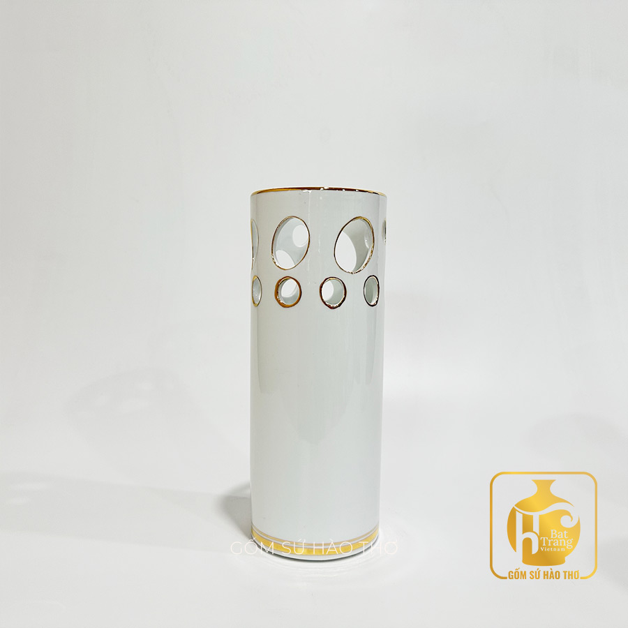 Lọ hoa Ống khoét LHT 11A gốm sứ men trắng sang trọng bán chạy 