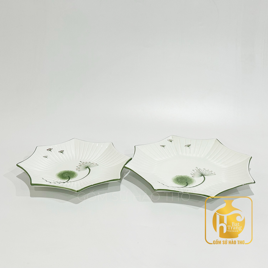 Đĩa sao biển BAA 16 Gốm sứ Bát Tràng men trắng hoa bồ công anh 