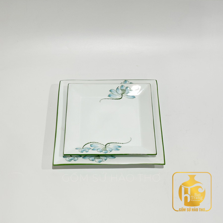 Đĩa vuông Minh Long BAX 13 gốm sứ Bát Tràng sang trọng 