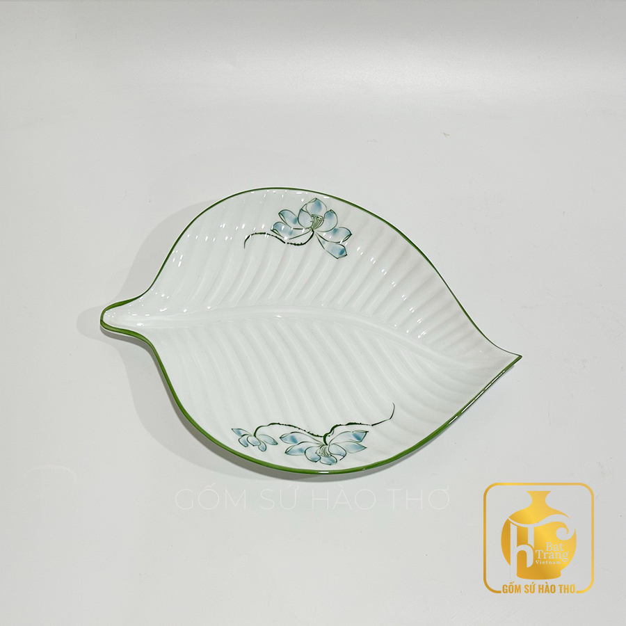Đĩa lá trầu BAX 14 Gốm sứ Bát Tràng Đk 22 dài 30 sang trọng 