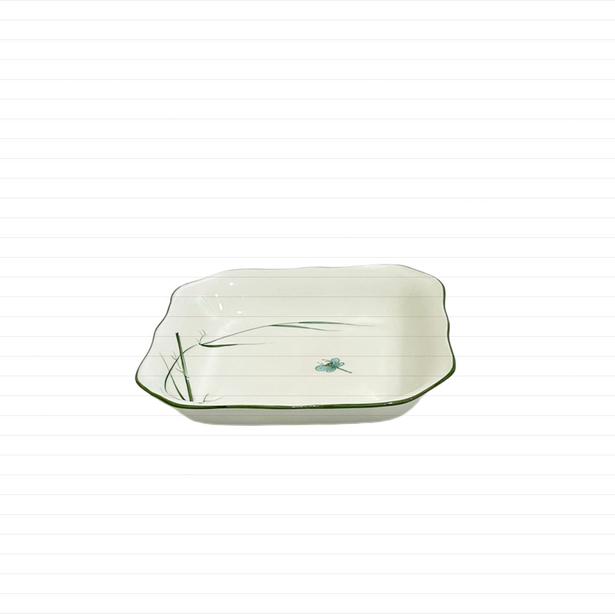 Đĩa vuông sâu BAC 14 Bát Tràng 26x18 Gốm sứ men trắng Chuồn chuồn 