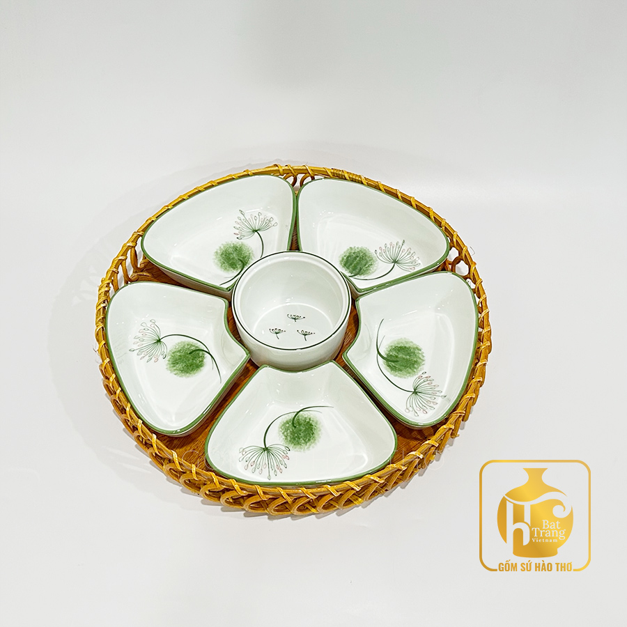 Bộ khay đựng bánh trôi chay BAA 17 Gốm sứ Bát Tràng chất lượng cao 