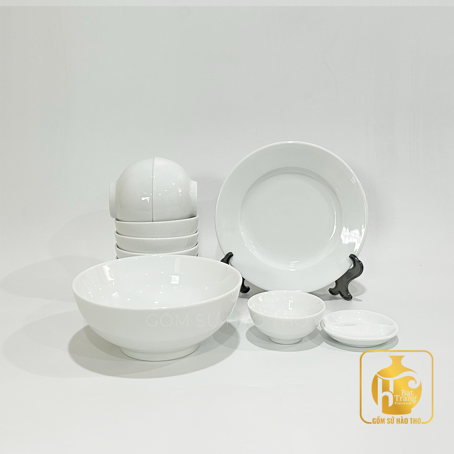 Bộ tiêu chuẩn BAT 28 Gốm sứ Bát Tràng Men trắng 6 bát cơm 1 mắm 1 muối 1 tô 1 đĩa Giá tốt 