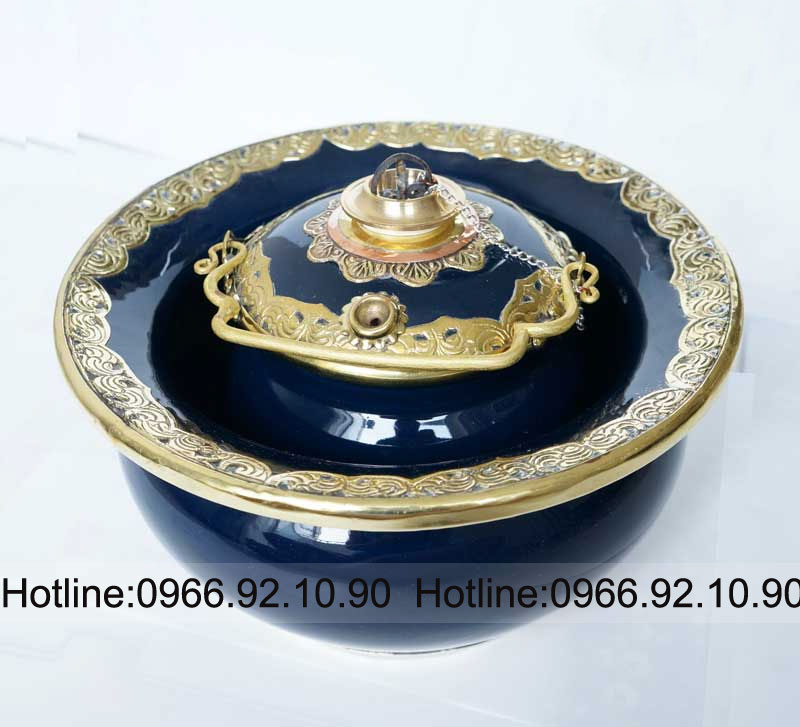 Điếu bát bọc đồng men nâu đỏ xanh coban chuẩn Bát Tràng đẹp