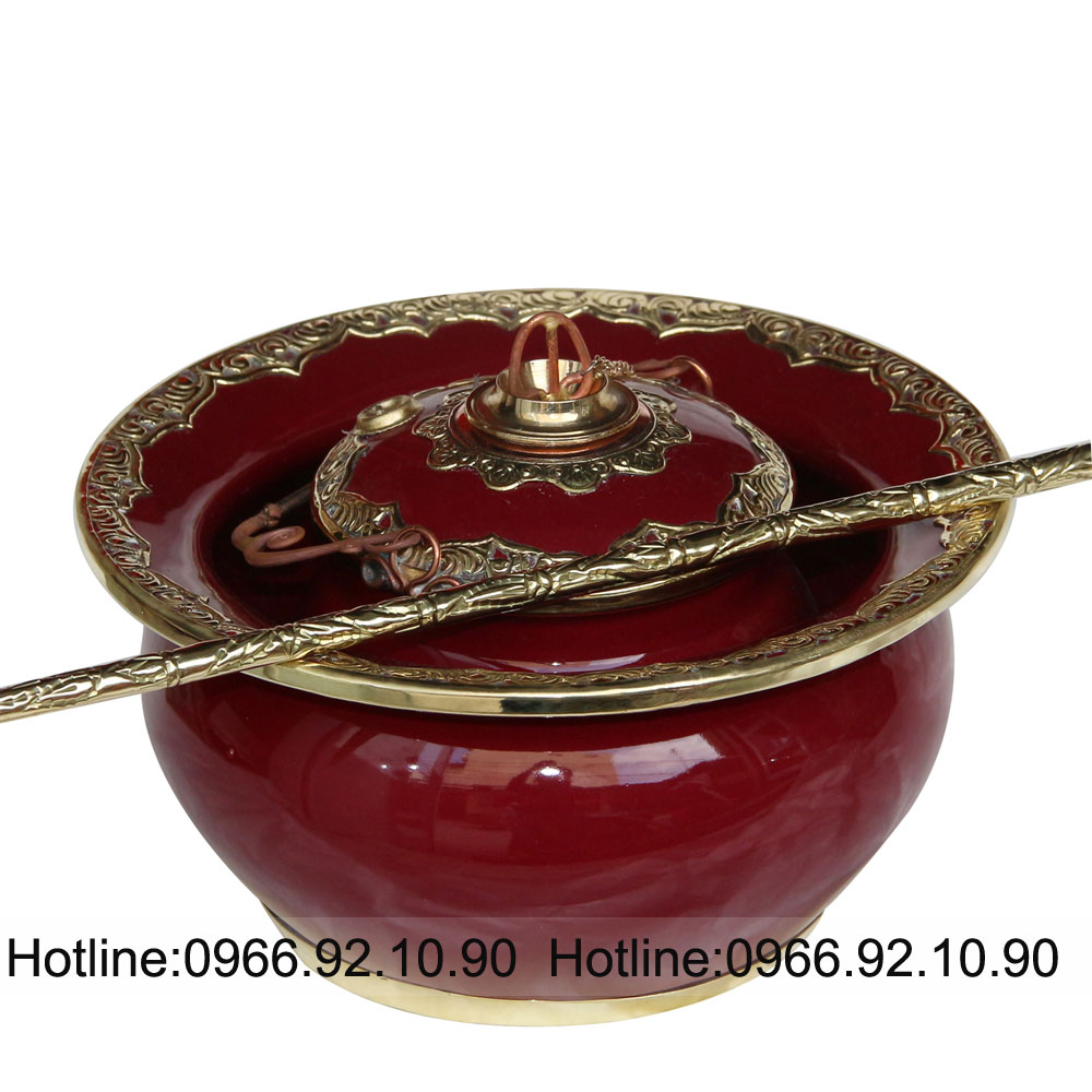 Điếu bát bọc đồng men nâu đỏ xanh coban chuẩn Bát Tràng đẹp 