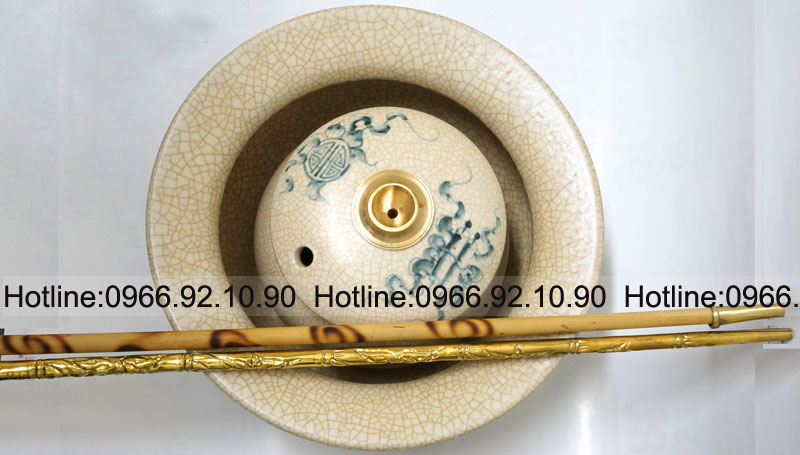 Điếu bát đồng vẽ tay Bát Tràng 20cm men rạn cổ cao cấp