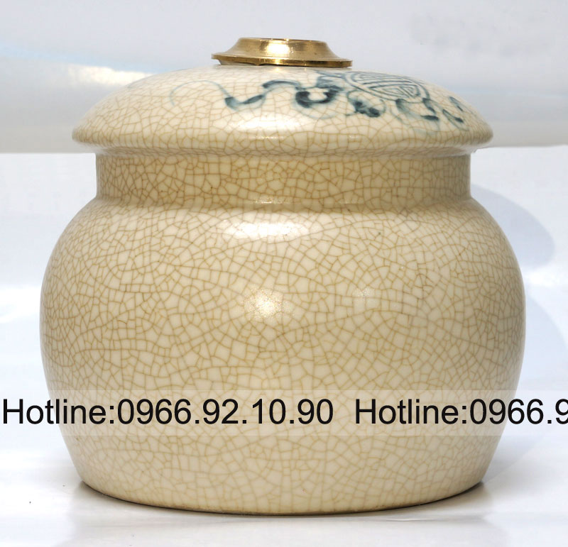 Điếu bát đồng vẽ tay Bát Tràng 20cm men rạn cổ cao cấp