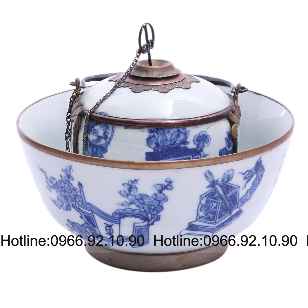 Điếu bát bọc đồng men lam cổ Bát Tràng sang trọng giá tốt