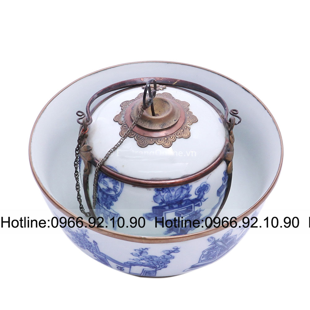 Điếu bát bọc đồng men lam cổ Bát Tràng sang trọng giá tốt
