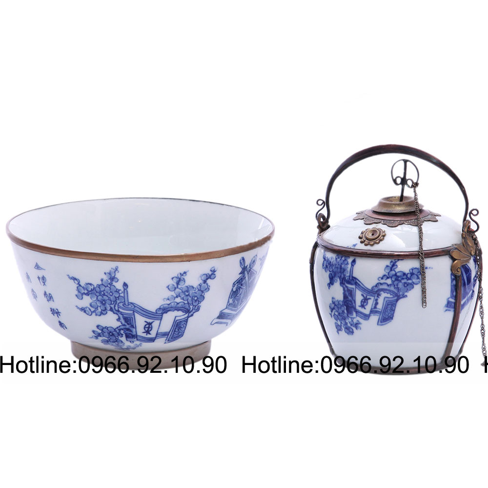 Điếu bát bọc đồng men lam cổ Bát Tràng sang trọng giá tốt