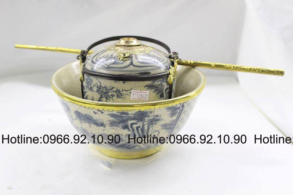 Điếu bát đồng men rạn cổ sơn thủy 20cm độc đáo sang trọng