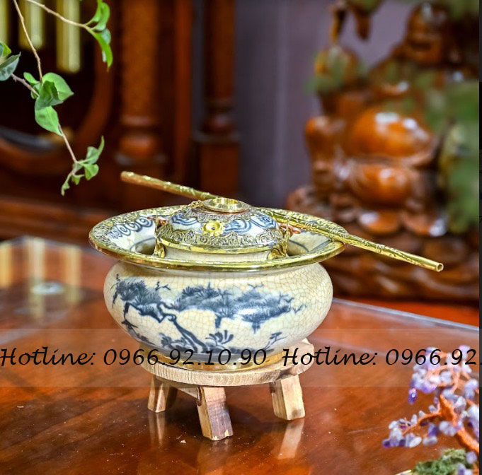 Bát điếu men rạn bọc đồng thắt eo sang trọng tặng quà ý nghĩa