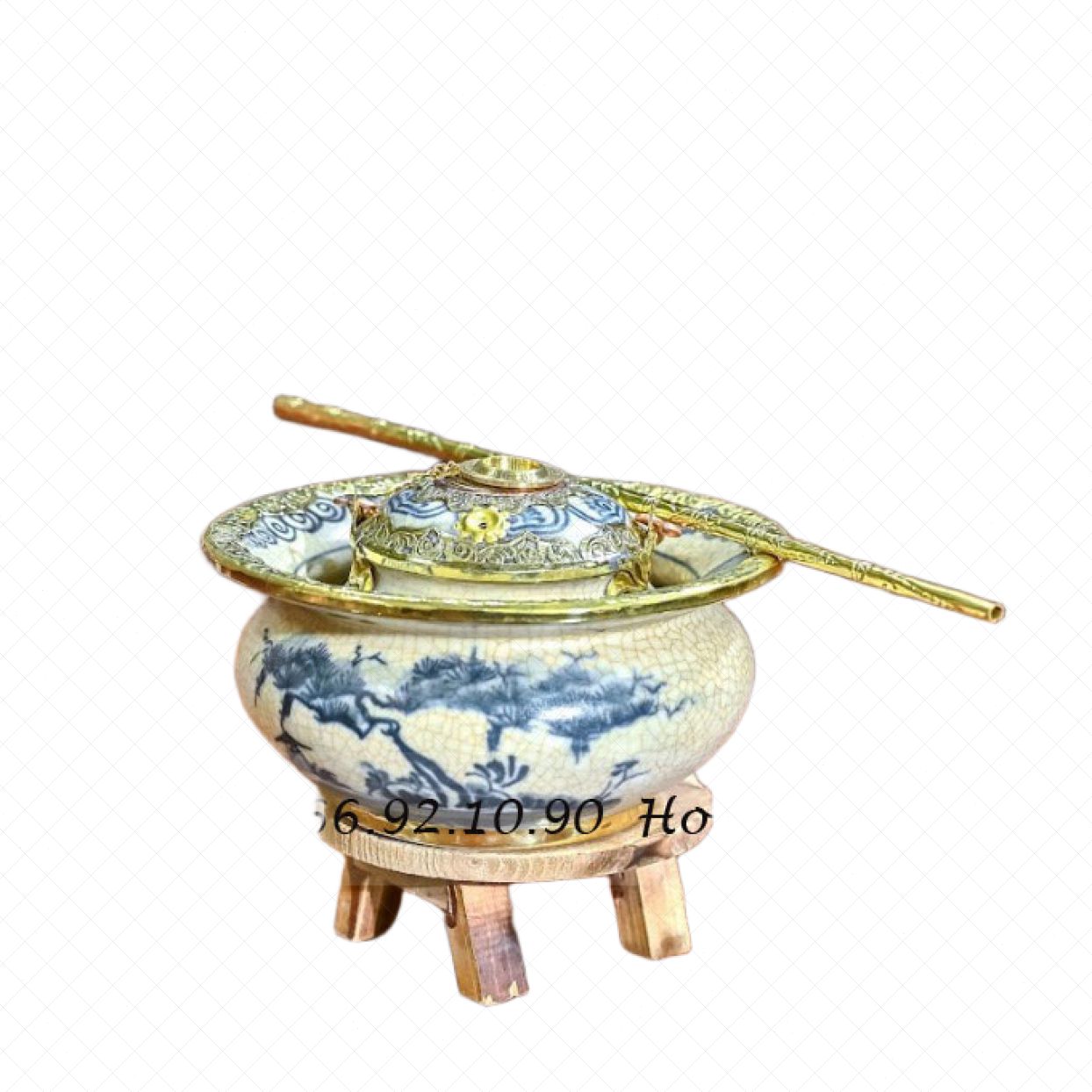 Bát điếu men rạn bọc đồng thắt eo sang trọng tặng quà ý nghĩa 