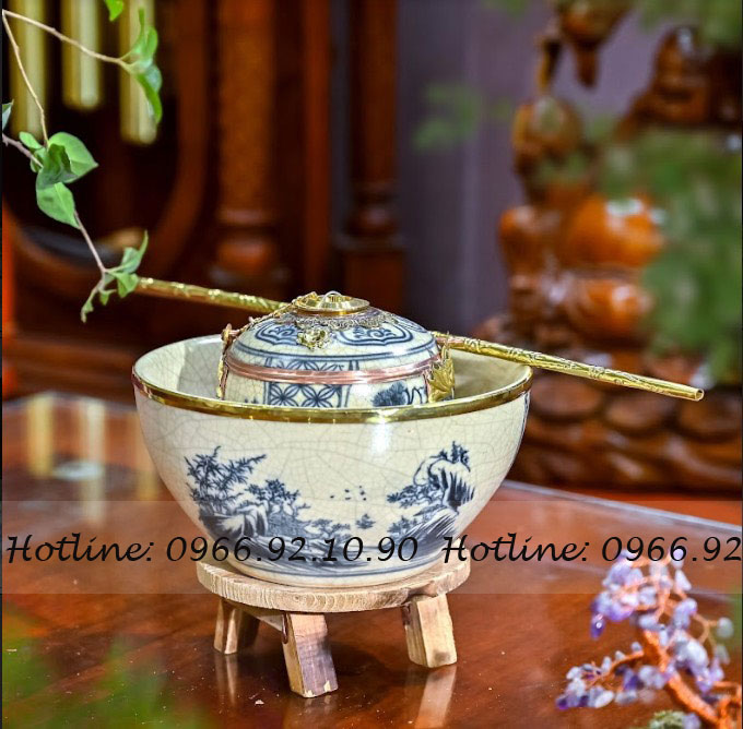 Bát điếu men rạn bọc đồng gốm sứ Bát Tràng tinh xảo sang trọng 