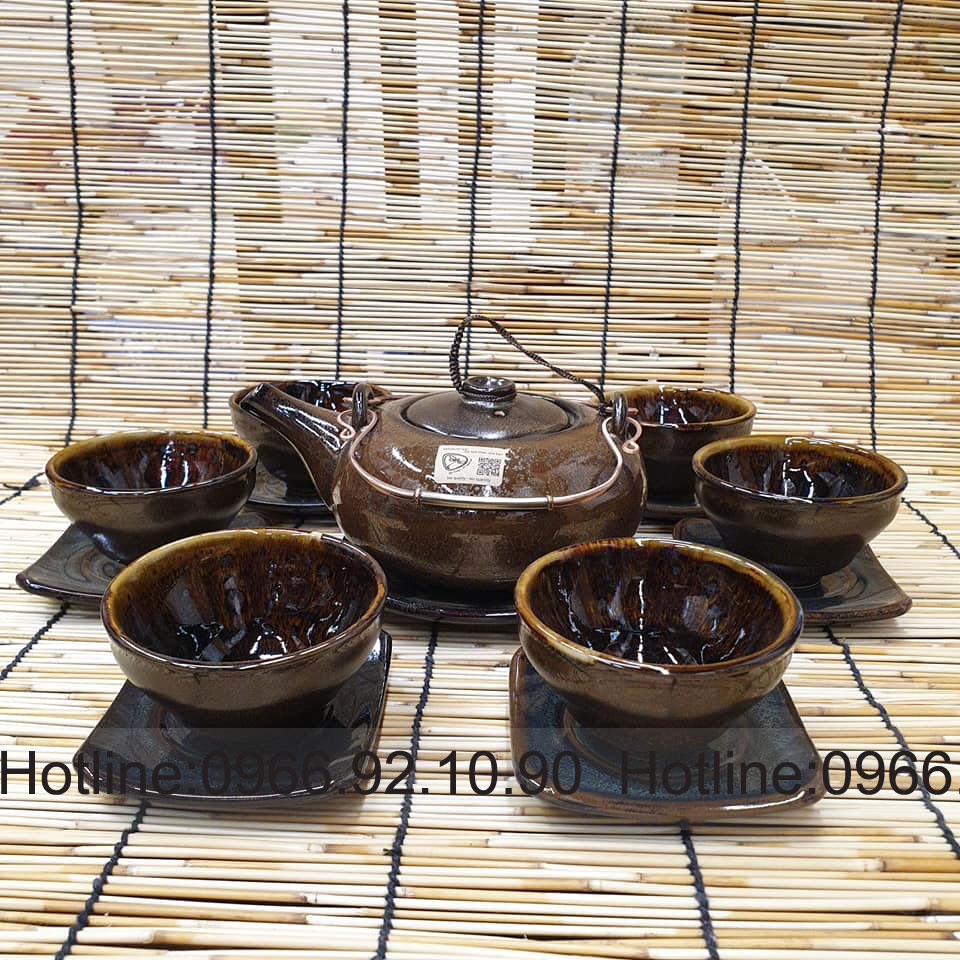 Bộ ấm chén Bát Tràng dáng Nhật nâu cánh gián sang trọng VS014