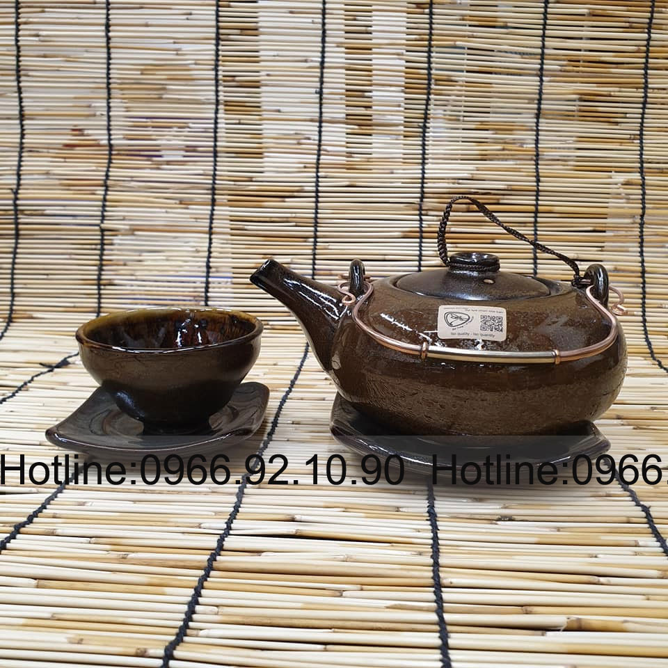 Bộ ấm chén Bát Tràng dáng Nhật nâu cánh gián sang trọng VS014