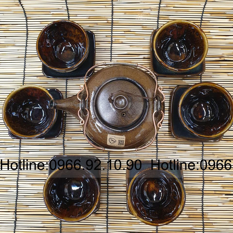 Bộ ấm chén Bát Tràng dáng Nhật nâu cánh gián sang trọng VS014