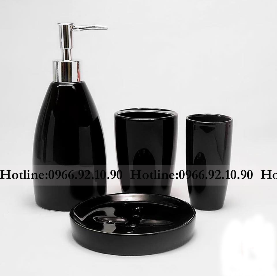Bộ phụ kiện nhà tắm gốm sứ đen đỏ tinh tế quà tặng sang trọng