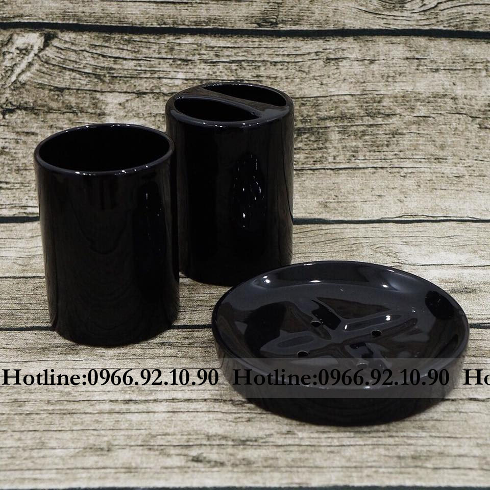 Bộ Phụ Kiện Nhà Tắm Men Đen Bóng Sứ Bát Tràng Cao Cấp Sang Trọng