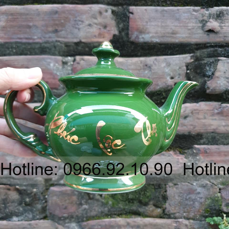 Bộ ấm chén xanh lục bảo PHÚC LỘC THỌ sang trọng cao cấp 