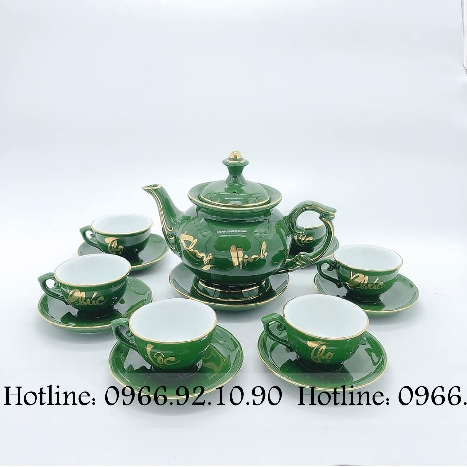 Bộ ấm chén xanh lục bảo PHÚC LỘC THỌ sang trọng cao cấp