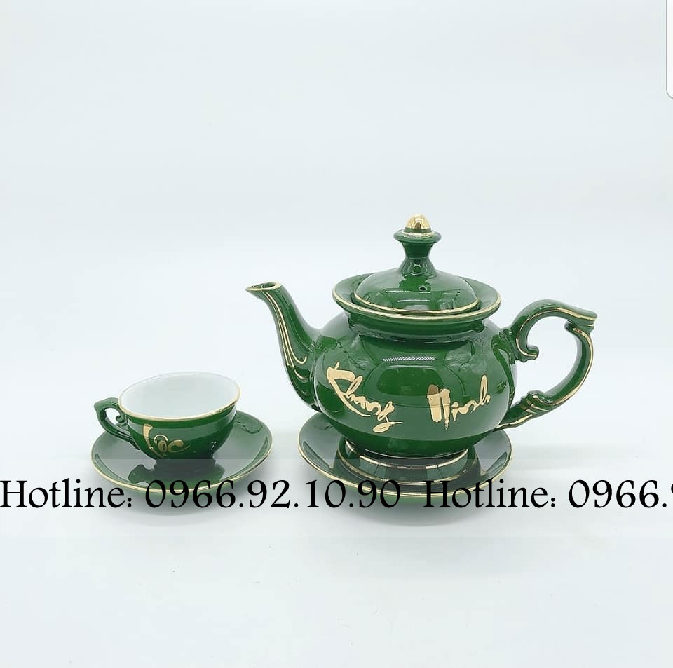 Bộ ấm chén xanh lục bảo PHÚC LỘC THỌ sang trọng cao cấp